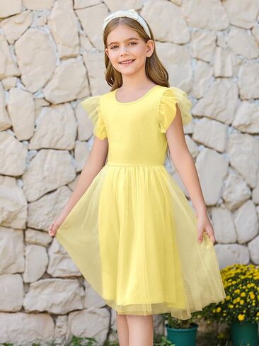 Haloumoning Girls Tulle Dress Kids Summer Backless Flower Girl Dress for Birthday Party 5-14Y in Kuwait