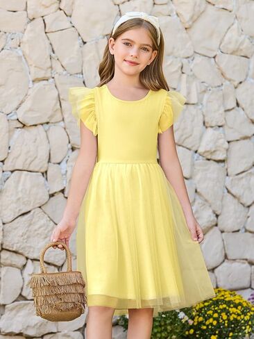 Haloumoning Girls Tulle Dress Kids Summer Backless Flower Girl Dress for Birthday Party 5-14Y in Kuwait