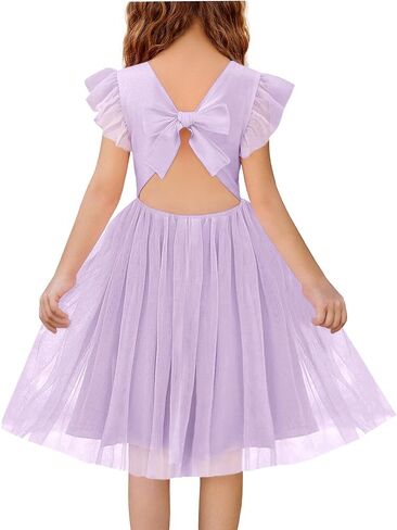 Haloumoning Girls Tulle Dress Kids Summer Backless Flower Girl Dress for Birthday Party 5-14Y in Kuwait