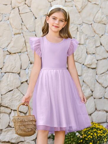 Haloumoning Girls Tulle Dress Kids Summer Backless Flower Girl Dress for Birthday Party 5-14Y in Kuwait