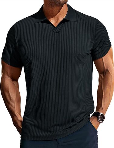 PJ PAUL JONES Mens Polo Shirts V Neck Textured Polo Shirt Quick-Dry Golf Shirts in Saudi Arabia