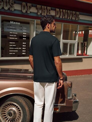 PJ PAUL JONES Mens Polo Shirts V Neck Textured Polo Shirt Quick-Dry Golf Shirts in Saudi Arabia