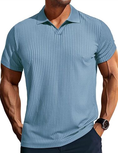 PJ PAUL JONES Mens Polo Shirts V Neck Textured Polo Shirt Quick-Dry Golf Shirts in Saudi Arabia