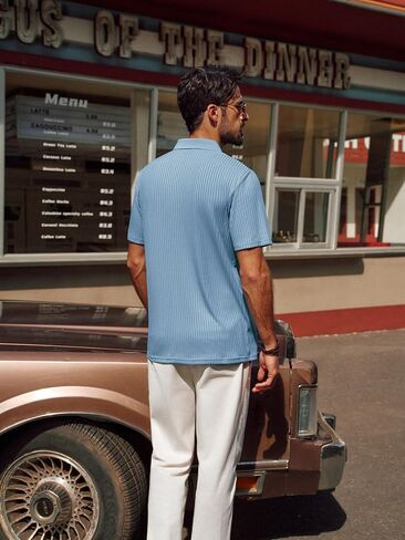 PJ PAUL JONES Mens Polo Shirts V Neck Textured Polo Shirt Quick-Dry Golf Shirts in Saudi Arabia
