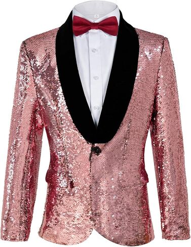 Men's Shiny Sequin Blazer Sparkle Metallic Tuxedo Jacket Party Prom Wedding One Button Jacket in Saudi Arabia