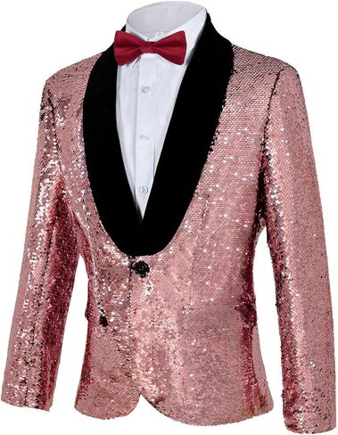 Men's Shiny Sequin Blazer Sparkle Metallic Tuxedo Jacket Party Prom Wedding One Button Jacket in Saudi Arabia