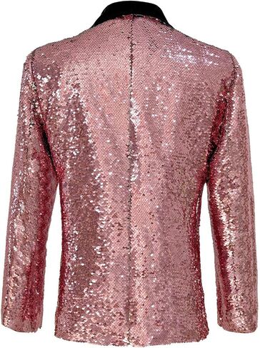 Men's Shiny Sequin Blazer Sparkle Metallic Tuxedo Jacket Party Prom Wedding One Button Jacket in Saudi Arabia