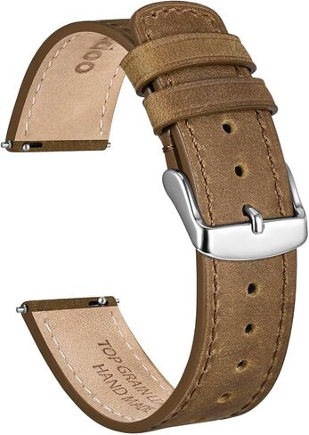 Ayadoo 18mm Top Grain Leather Watch Band， Camel Crazy Horse Leather Replacement Watch Strap with Silver Buckle， Quick Release in Saudi Arabia