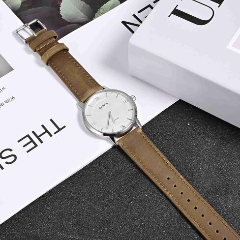 Ayadoo 18mm Top Grain Leather Watch Band， Camel Crazy Horse Leather Replacement Watch Strap with Silver Buckle， Quick Release in Saudi Arabia