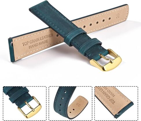 Ayadoo 18mm Top Grain Leather Watch Band， Camel Crazy Horse Leather Replacement Watch Strap with Silver Buckle， Quick Release in Saudi Arabia