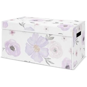 Sweet Jojo Designs Purple Watercolor Floral Girl Small Fabric Toy Bin Storage Box Chest For Baby Nursery or Kids Room - Lavender, Pink and Grey Shabby Chic Rose Flower