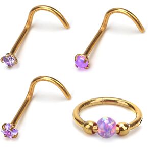 4pcs Stainless Steel Nose Rings, L Shaped Nose Studs Steel Hinged Clicker Segment Jewelry Rings Hoop for Nostril Septum Cartilage Helix Rook Earlobe Lip Piercings