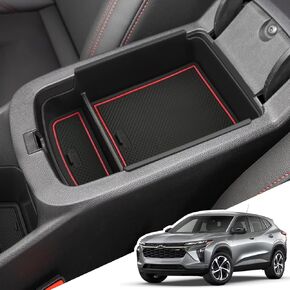 Armrest Organizer and Center Console Organizer for 2024 2025 Chevy Trax, Center Console Organizer with Removable Rubber Mat, Center Console Tray Custom for Chevy Trax Accessories, Red, 2PC