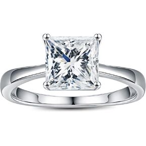Smilest 1.5ct Princess Moissanite Rings for Women ، D Color VVS1 Clarity Lab الذي خلق Moissanite Solitaire Ring Rhodium مطلي الصلبة 925 Sterling Silver 4-PRONG MOISSANITE الخطوبة
