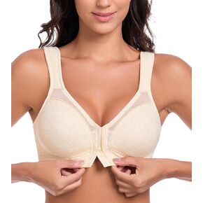 Lemorosy Women's Full Coverage Plus Size Front Closure Posture Back Non-Padded Wireless Support Minimizer Bra
