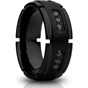 فرقة زفاف Oviedo Jewelry Black Titanium ، فرقة زفاف Man's Titanium الذكرى ، خاتم الماس CZ ، فريدة من نوعها ، راحة ، 8 ملم ، حلقة فرشاة الأحجار الكريمة السوداء