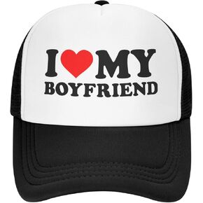 I Love Heart My Boyfriend Trucker Hat Funny Baseball Caps Unisex Classic Mesh Fishing Hat for Men and Women Black