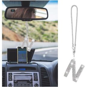 Bling Car Rear View Mirror Letter Charm, Crystal Rhinestone Rear View Mirror Hanging Ornament, Automotive Interior Rearview Mirrors Decoration Accessories, Universal for Vehicles(C)