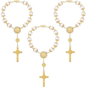 3 Pcs Car Rosary Mirror Rearview Mirror Hanging Ornament Auto Interior Accessories Personalised Window Decoration Bless Safety Gift Car Medal for Truck Bike Motorcycle Gold