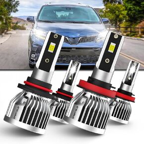 Fit for (2011-2020) Toyota Sienna المصباح المصباح الأمامي لمبة الضوء الساطعة ، 9005/HB3/H10 High Beam و H11/H8/H9 Low Beam ، حزمة 4