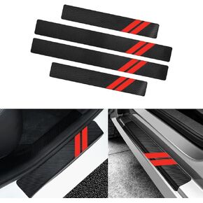 حماة صفيحة عتبة الباب الأمامية/الخلفية تتناسب مع Dodge Charger Challenger Durango Journey Carbon Carbon Leaving Leathold Dressours Decoration مع مكشطة بلاستيكية (أحمر ، 4 مساءً)