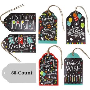 Iconikal Happy Birthday Tie-On Gift Tags, 60-Count