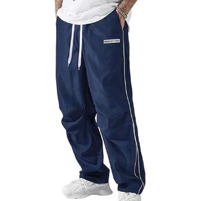 Yimoon Men's Parachute Pants Y2k Baggy Sweatpants Drawstring Wide Leg Casual Pants Streetwear