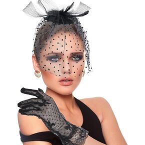 Fascinator Hat for Women, Short Lace Gloves Vintage Mesh Veil Hat Tea Party Hat with Fascinator Lace Gloves Black Feather Veil Hat 50s Costume Accessories for Women Girl Bridal Wedding Headpiece