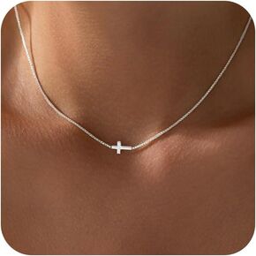 Cross Necklace for Women, Dainty 14k Gold/Silver Plated Cross Necklaces for Women Trendy Small Cross Pendant Choker Charm Necklace Simple Faith Religious Jewelry