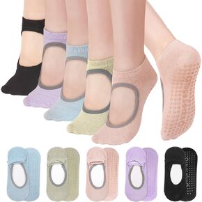 Jspupifip 5 Pairs Pilates Grippy Socks for Women, Non Slip Yoga Socks with Grips Open Top Grippy Barefoot Socks for Barre, Ballet, Barefoot Workout