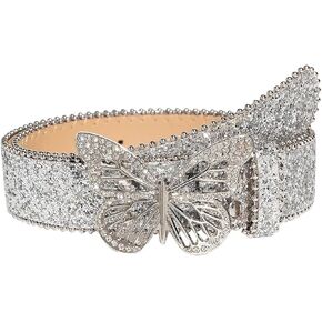 Women's Y2K Butterfly Buckle Belt Glitter Sequin PU Leather Street Waist Belts
