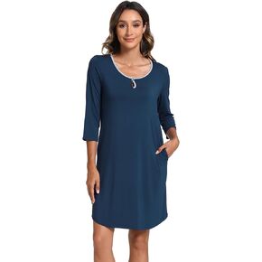 Women's Nightgowns 3/4 Sleeve Scoopneck Sleep Shirt with Pockets, Bamboo-derived Viscose