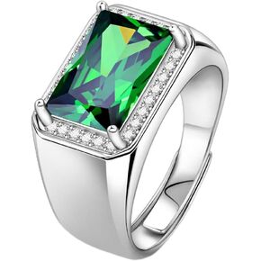 10 * 14mm Radiant Cut Created Sapphire Rings for Men 925 Sterling Silver Plated Greek Ring Mens CZ Wedding Engagement Rings with Greek Pattern Mens Adjustable Rings Size 7-12