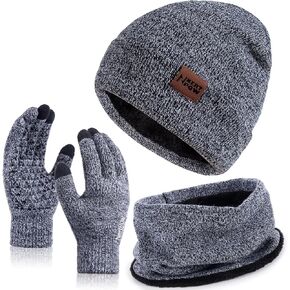 Winter 1-3 PCS Beanie Hat Gloves Scarf For Men And Women, Knit Fleece Lined Warm Touchscreen Gloves Beanie Infitiny Scarf Set