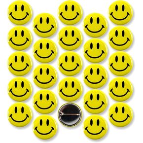 Smiley Face Pinback Buttons – Classic Round Badge, Durable Metal with Secure Pinback, Ideal for Backpacks and Clothing – Emoji Novelty Pins for Parties, Giveaways and Everyday Wear, 1 Inch (25 Pack)