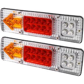 X AUTOHAUX 2pcs 19 LED Trailer Lights 12V Turn Signal Brake Tail Light Arrow Shape with White Shell for Utility Trailer Truck Red Yellow White Light Color