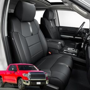 for Toyota Tundra Seat Covers 2014-2021(CrewMax only), Full Covered SR/SR5 Pickup Truck Leather Seat Cover Black Protectors Set for Tundra 2021 2020 2019 2018 2017 2016 2015 2014 Accessories