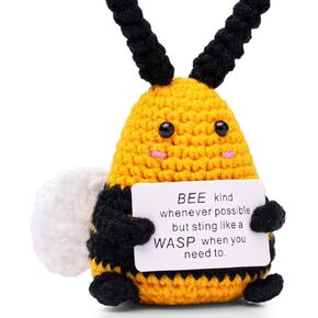 DUQGUHO Bee Decor Support Crochet Emotional Mini Funny Animals Bees Gifts Cute Stuff Handmade Knitted Themed Teachers Appreciation Gifts Bulk Birthday for Him Her Party Home Desk Table Decorations