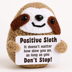Positive Crochet Sloth Plush with Positive Affirmation Cards - Handmade Emotional Support Stuffed Crochet Animal, Soft Hugging Companion Gift for Anxiety Relief, Birthday Christmas Home Decor