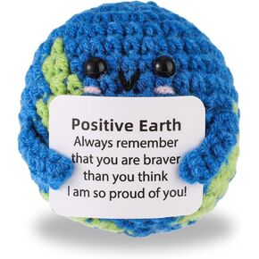 Positive Earth, 2.2in Positive Knitted Doll Mini Cute Crochet Earth Doll Motivational Knitted Toy with Encouragement Card for Birthday Gift Party Decoration