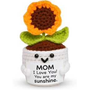 Gifts for Mom – Cute Handmade Crochet Sunflower Pot with“Mom, You are My Sunshine" Card - Christmas Birthday for Mom from Daughter/Son
