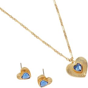 Alex and Ani Love Adjustable Necklace and Studs, Set of 2, Shiny Gold, Blue, Chain Length adjusts from 16 to 18 inches