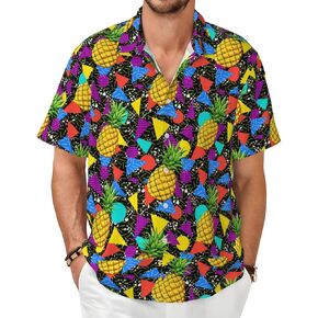 80s 90s Men's Summer Hawaiian Shirts Funny Performence Button Down Shirt Tropical Beach Dress for Holiday Travel