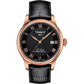 Tissot Mens Le Locle Powermatic 80 316L Stainless Steel case with Rose Gold PVD Coating Automatic Watches, Black, Leather, 19 (T0064073605300)