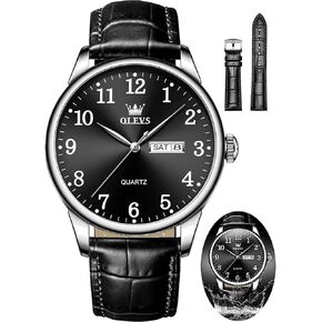 OLEVS Watch Men Mens Watches Watches for Men Leather Band Classic Brown Leather Watch Men, Analog Watch Men, Black Mens Leather Watch, Dress Waterproof Large Face Mens Watch,Relojes para Hombres Watch