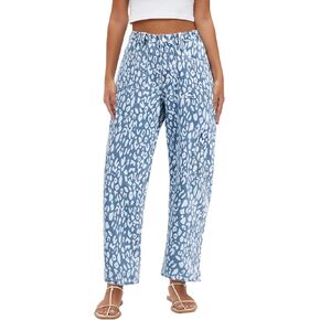 Kedera Leopard Carpenter Cargo Jeans Barrel Jeans for Women Wide Leg Denim Pants Y2k Baggy Boyfriend Jeans with Pockets