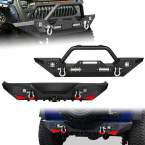 YITAMOTOR Front Bumper Compatible with 2018-2025 Jeep Wrangler JL/ 2020-2025 Jeep Gladiator, Off Road Rock Crawler Textured Black Bumper with Winch Plate & 2 × D-Rings & Fog Holes