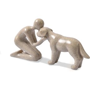 Dog Sculpture Decoration Cute Man and Dog Statue Home Decor for Office、Living Room、Bedroom、Shelf Home， Memory Gifts for Pet Lovers (Sandstone)