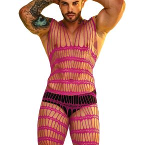 Sexy Lingerie For Men,Backless Fishnet Bodysuit Costume,Sheer Body Stocking Night Club Dancewear Rave Outfit