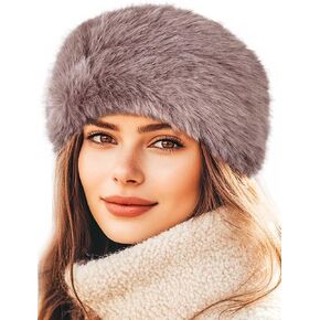 Woeoe Women's Faux Fur Hat Brown Furry Cap Warm Fluffy Bucket Hat for Casual Winter Skiing